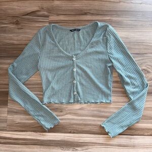 SHEIN Ribbed Button-Up Top in Light Green